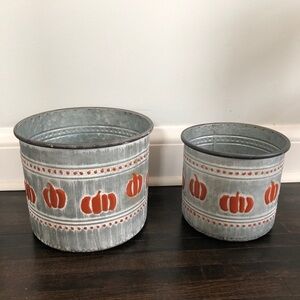 Rustic Pumpkin Pattern Metal Bins - Set of 2